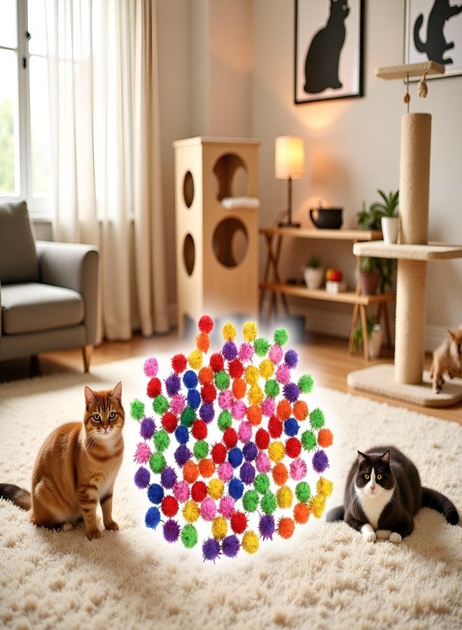 WaigN 100Pcs Colorful Sparkly Glitter Tinsel Balls and Pom Balls for Cats, Decorations - Image 5